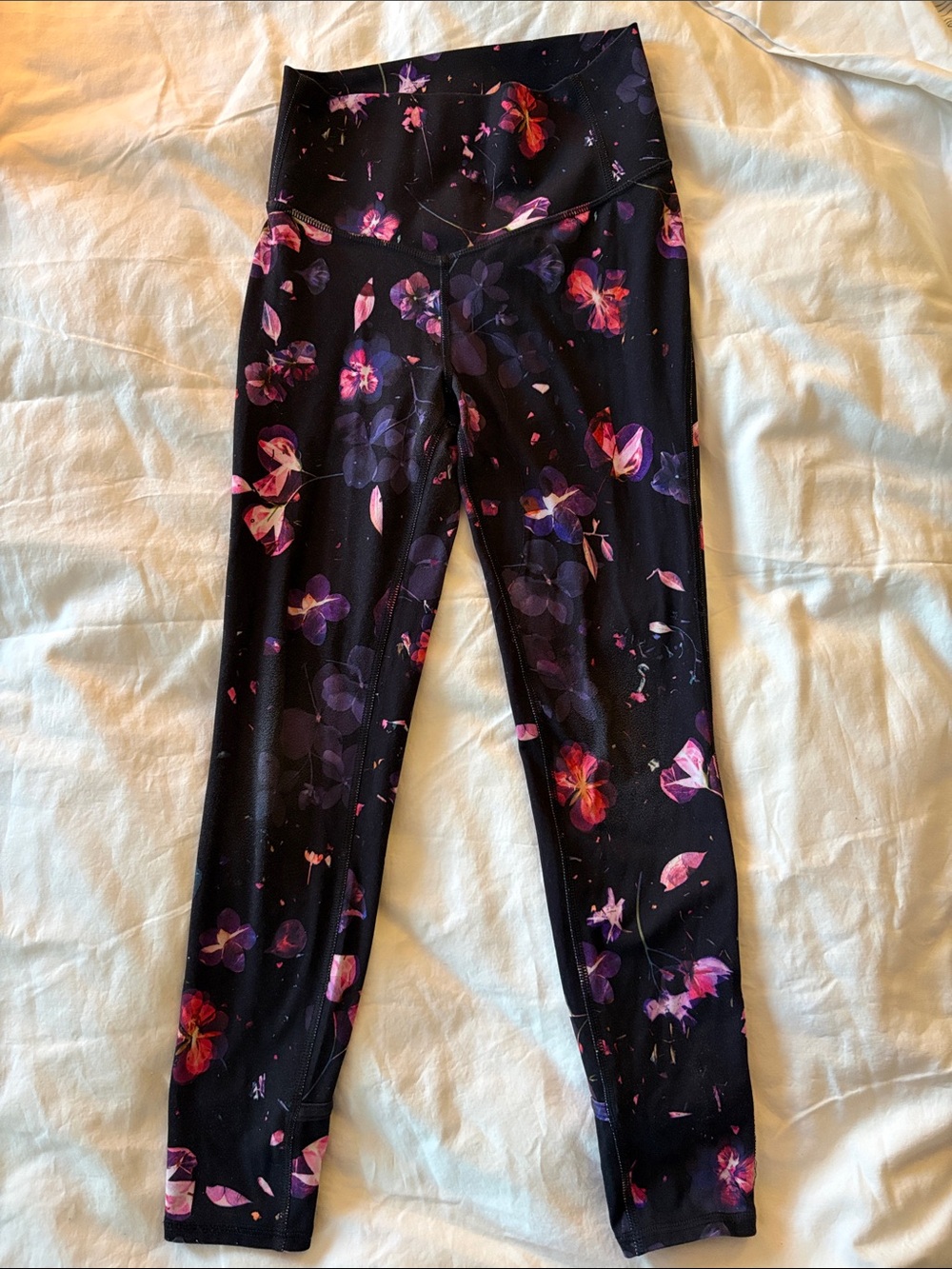 Kids Black Floral High-Waist Leggings